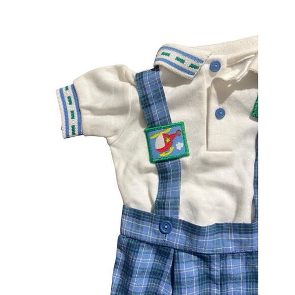 VTG Plaid Overalls NWT Airplane Embroidered Sz 6-9 Mo - Picture 3 of 9